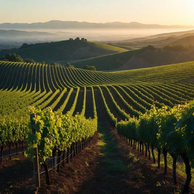 Vineyard Rows at Sunset