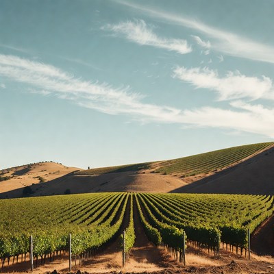 Vineyard Rows in Rolling Hills