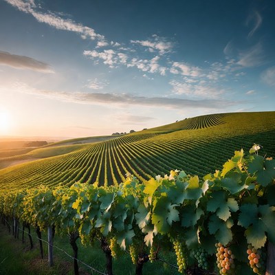 Vineyard Rows at Sunset
