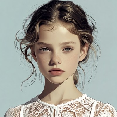 Young girl with wavy hair in lace top