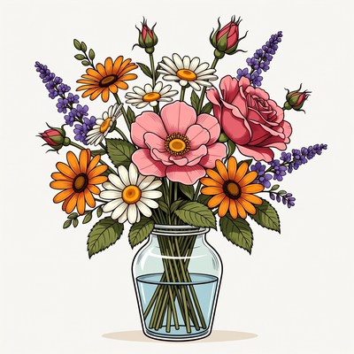 Colorful Flowers in Glass Jar