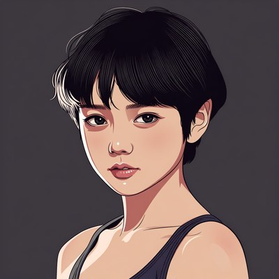 Asian girl with short black hair