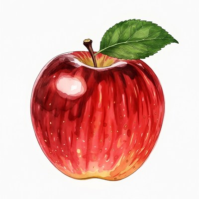 Red apple with green leaf