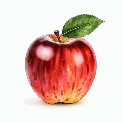 Red apple with green leaf