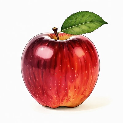 Red apple with green leaf