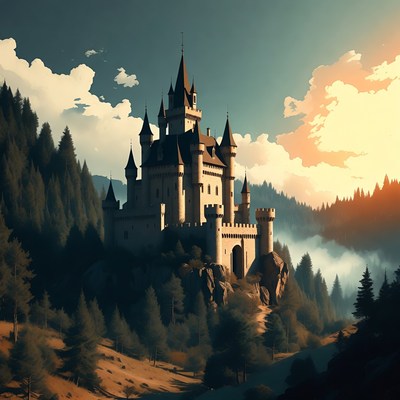 Majestic Castle on Mountain Cliff