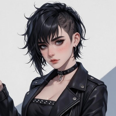Undercut hairstyle woman in leather jacket