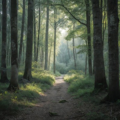 Forest Path Sunlight Through Trees