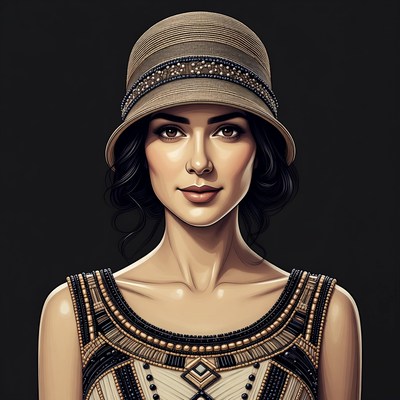 Woman in 1920s Flapper Hat and Dress