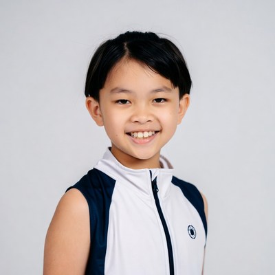 Asian boy smiling in sports vest