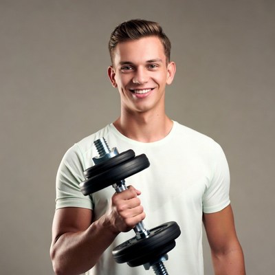 Young man holding dumbbell