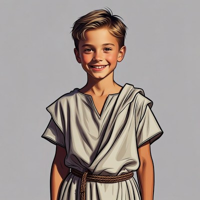 Smiling boy in white tunic