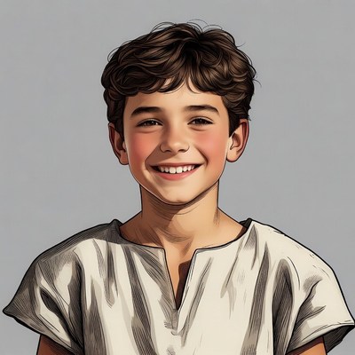 Smiling boy in tunic illustration