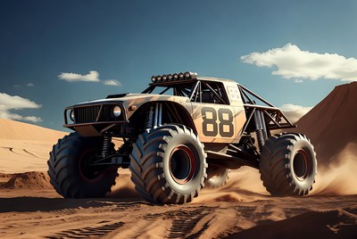 Beige Race Truck in Desert Dunes