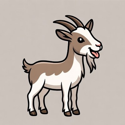 Cartoon goat smiling on gray background