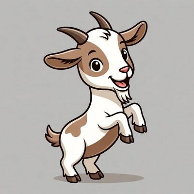 Cartoon baby goat standing on hind legs