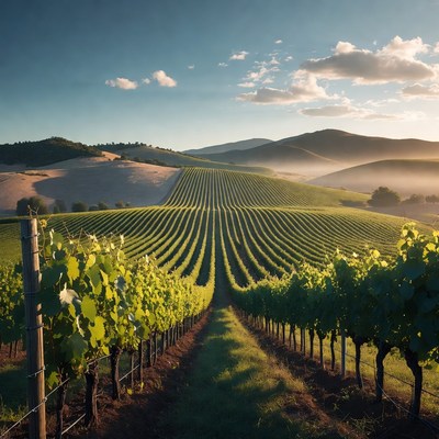 Vineyard Rows at Sunset