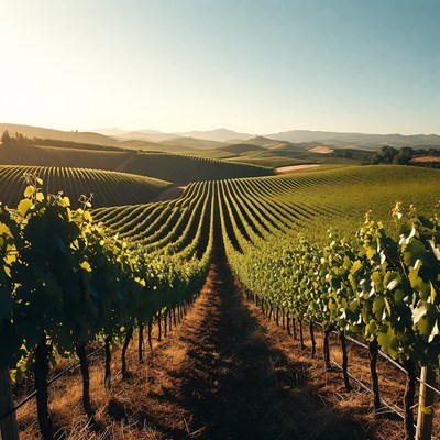 Vineyard Rows at Sunset