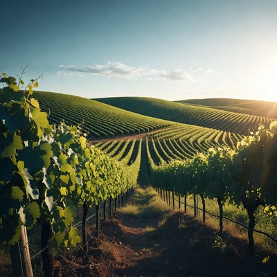 Vineyard Rows at Sunset
