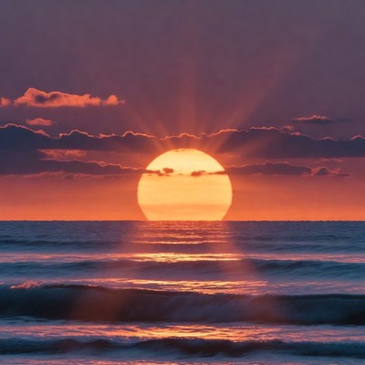 Sunset over ocean with sun rays
