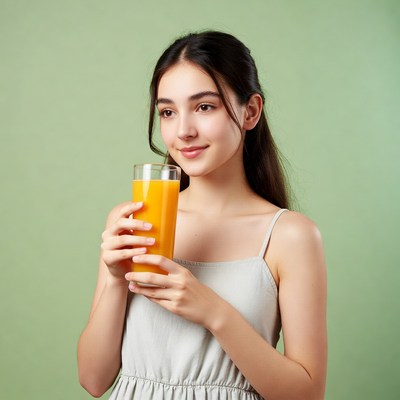 Asian girl holding orange juice
