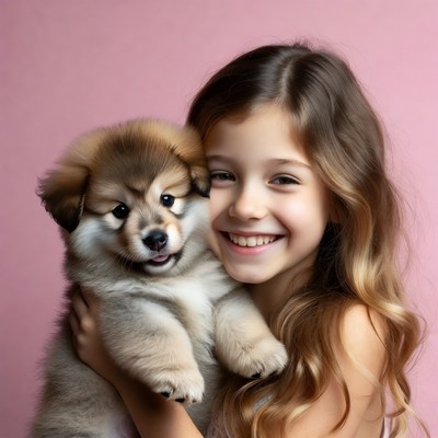 Girl holding cute puppy