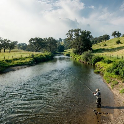 Man fly fishing in river
