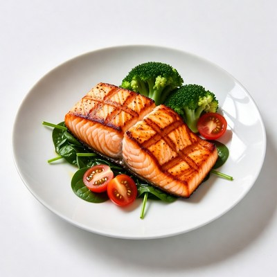 Grilled Salmon with Broccoli and Spinach