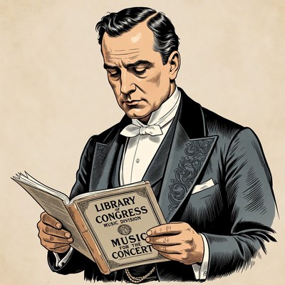 Man reading Library of Congress music book