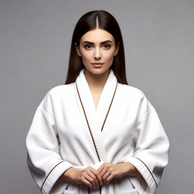 Woman in white bathrobe
