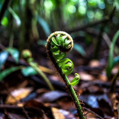 Fiddlehead Fern in Rainforest
