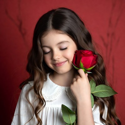 Girl holding red rose