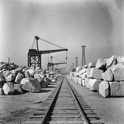 Black and White Railroad Cranes Stone Quarry