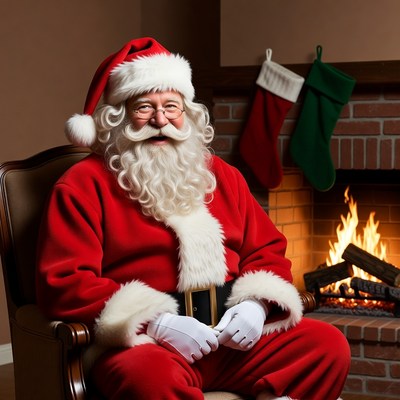 Smiling Santa Claus by Fireplace