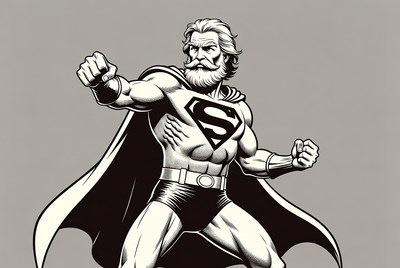 Bearded Superman in dynamic pose