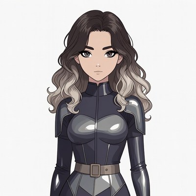 Anime girl in black futuristic bodysuit