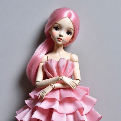 Pink-haired BJD doll in pink dress