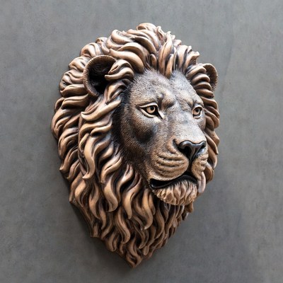 Bronze lion head sculpture