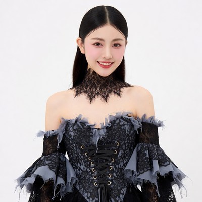 Asian woman in gothic lace dress