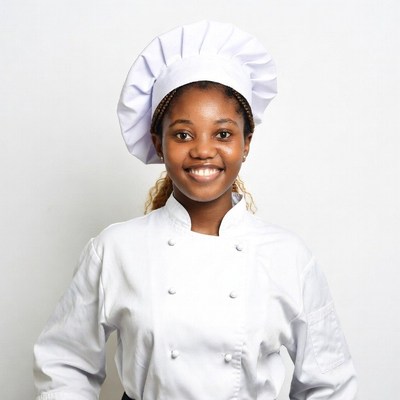 African-American woman in chef uniform