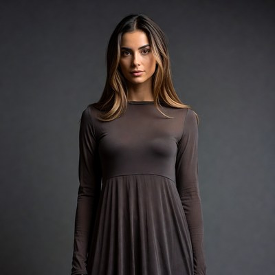Woman in sheer long sleeve dress