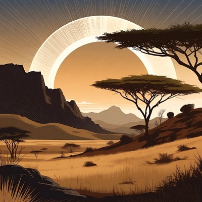 African Savanna Sunset with Acacia Trees