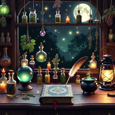 Witch's Apothecary with Potion Bottles