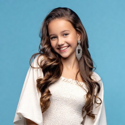 Smiling girl with long wavy hair