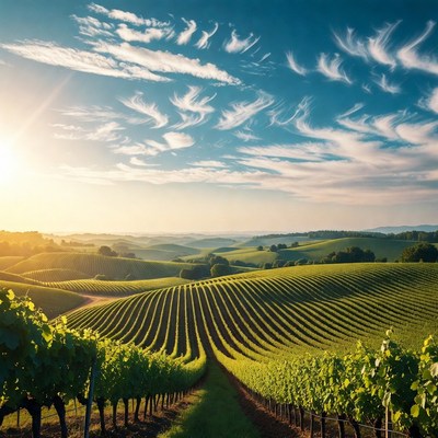 Vineyard Rows in Rolling Hills