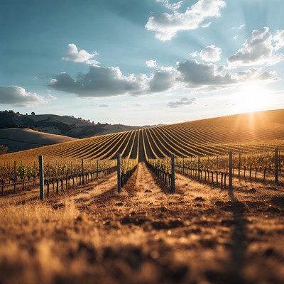 Vineyard Rows at Sunset