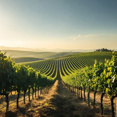 Vineyard Rows at Golden Hour