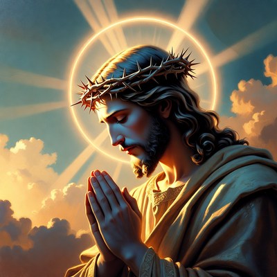 Praying Jesus with Crown of Thorns