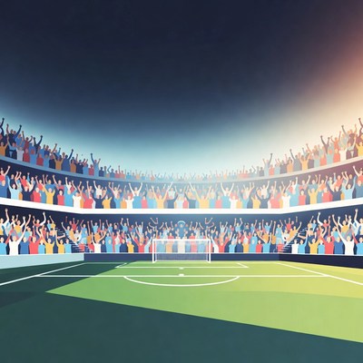 Crowded Soccer Stadium with Goal