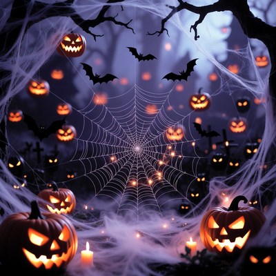 Spooky Halloween Pumpkins and Bats